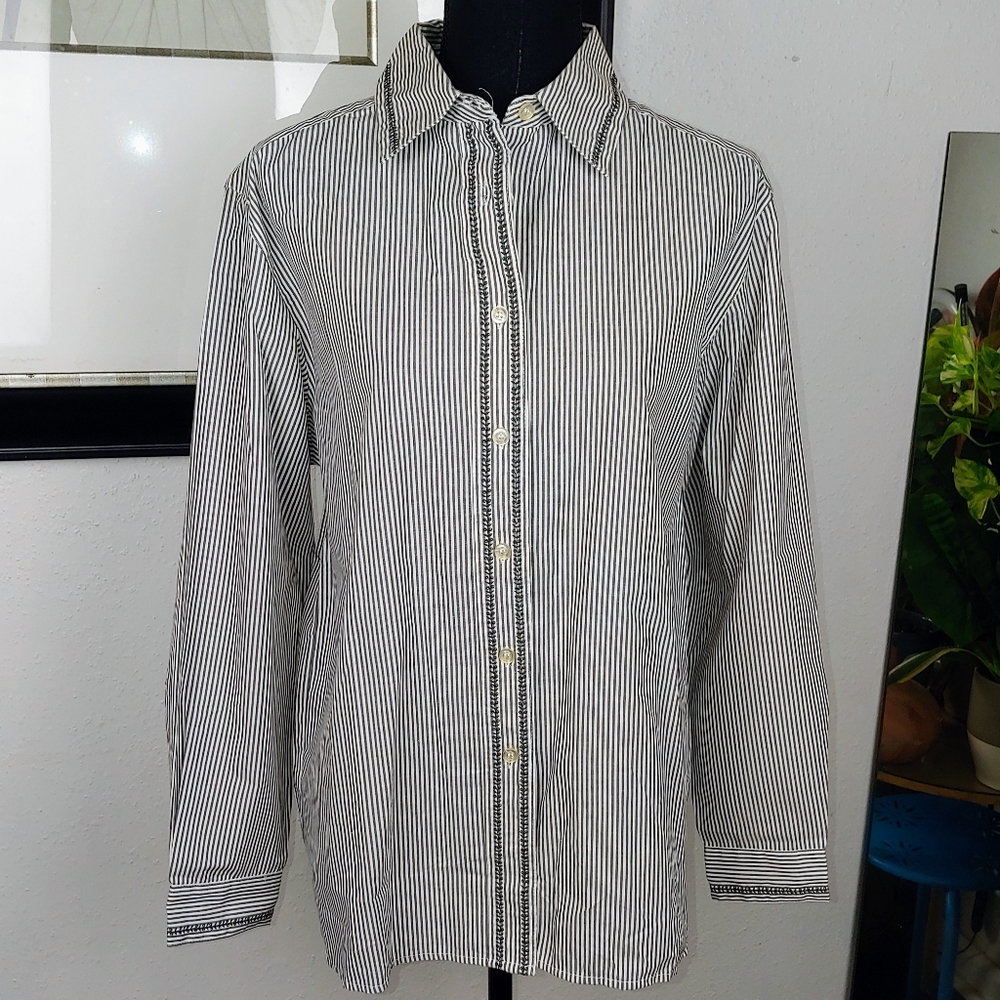 VINTAGE Pin Stripe Button Down Blouse, Size 10